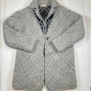 Kontatto Gray Black Mohair Blend Textured Knit Cardigan Sweater Italy Size M/L